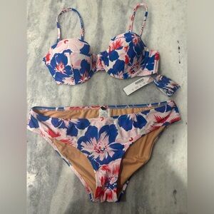 Floral Blue and Pink Women's Bikini Set